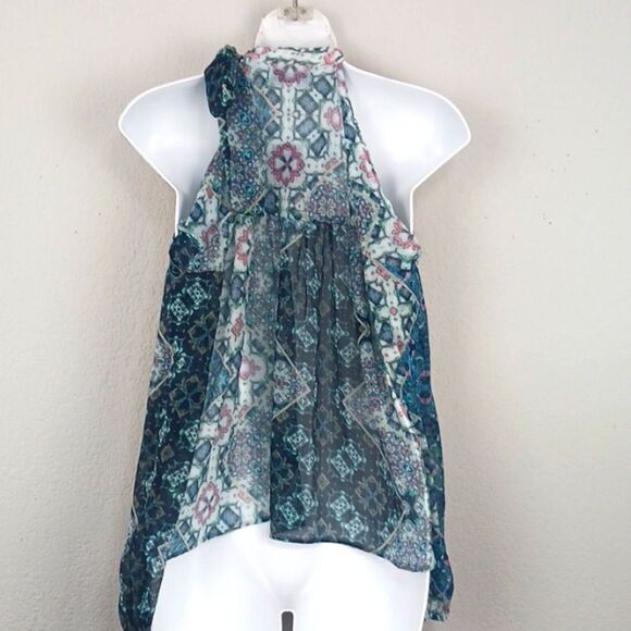 LIBBY EDELMAN Women's boho multi print long-sleeve cold shoulder semi-sheer top - Picture 7 of 10